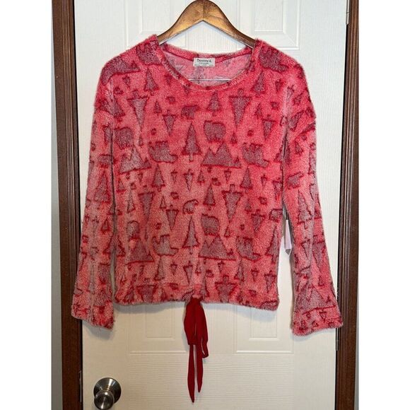 NWT Bearpaw Plush Knit Long Sleeve Tie Front Top & Joggers Pajama Set Red  Sz Lg - Picture 4 of 15